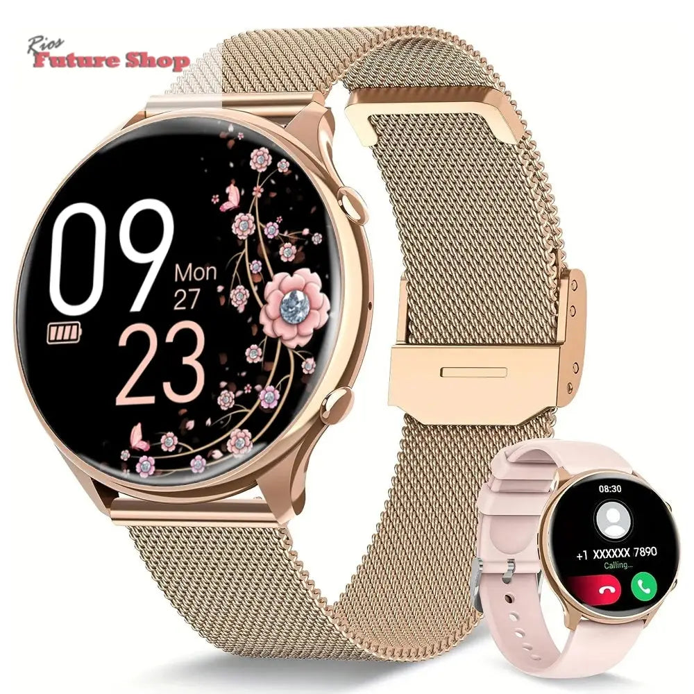 Relógio inteligente para mulheres com função de telefone, tela HD totalmente sensível ao toque de 1,39 polegadas com monitor, ciclo menstrual, monitoramento do sono, pedom - Rios Future Shop