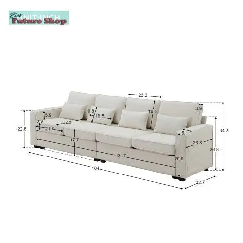Seater Modern Linen Fabric Sofa With Armrest Pockets And 4 Pillows,Minimalist Style Couch For Living Room, Apartment, Office,3 Colors - Rios Future Shop