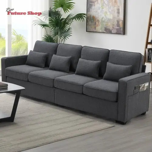 Seater Modern Linen Fabric Sofa With Armrest Pockets And 4 Pillows,Minimalist Style Couch For Living Room, Apartment, Office,3 Colors - Rios Future Shop