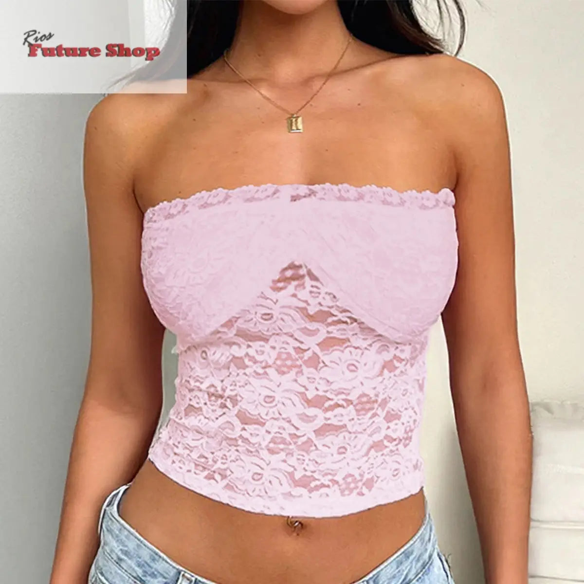 Strapless and navel exposed hollow solid color knitted top eprolo