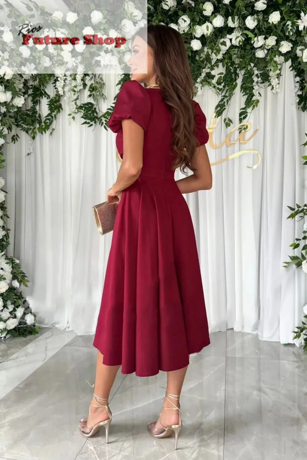 Surplice Puff Sleeve Midi Dress - Rios Future Shop