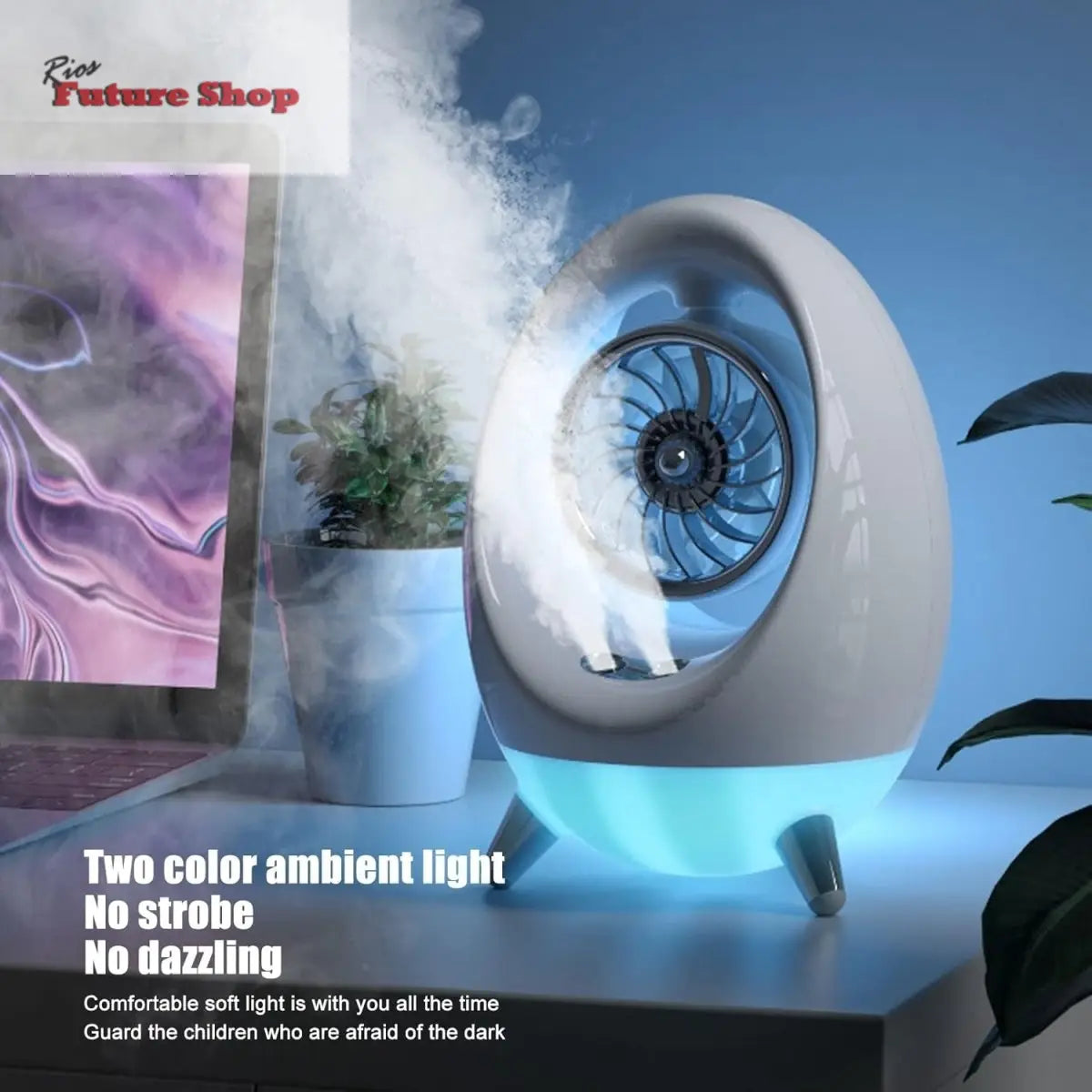 Ventilador de refrigeración con lámpara de noche y humidificador - Rios Future Shop