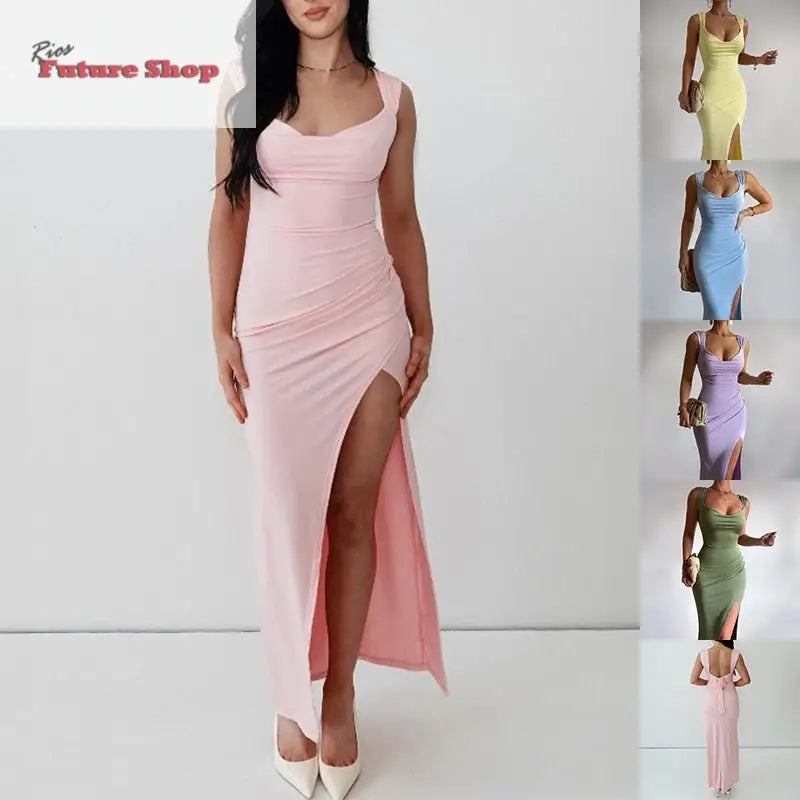 Vestido fino sem mangas com fenda e design Italiano - Rios Future Shop