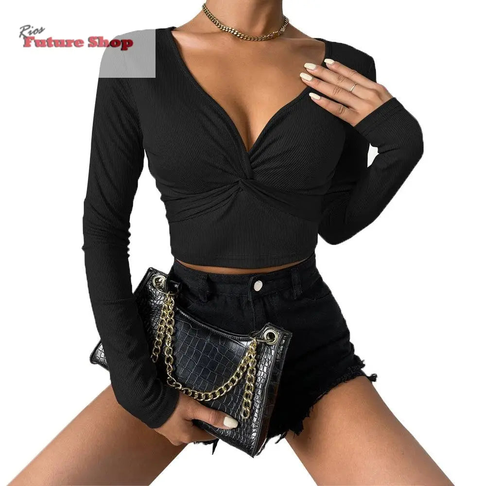 Women Design Dress V-neck long-sleeved slim - Rios Future Shop