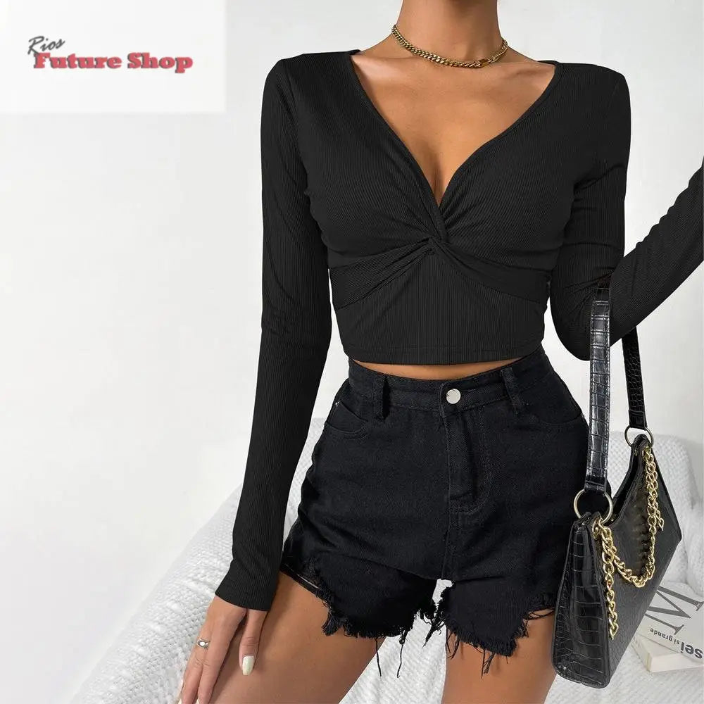 Women Design Dress V-neck long-sleeved slim - Rios Future Shop