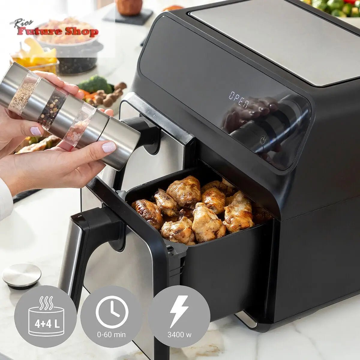 Airfry - Double 8000 Negro 3400 W aço Inoxidavel - Rios Future Shop