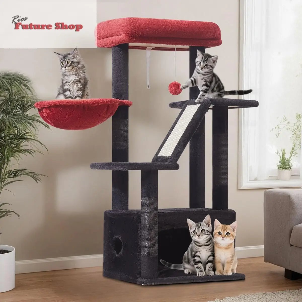 Taoqimiao Árvore Raspador para Gatos, 97cm Árvores de Atividades para Gatos com 1 Plataformas, 1 Cuevas, Cesta, MS029SW Gris Claro