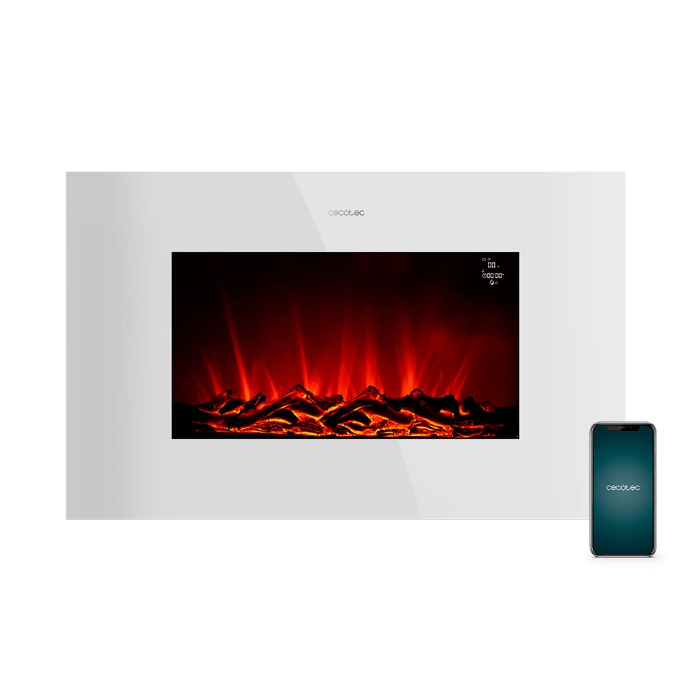 Cecotec Chimenea Eléctrica Ready Warm 2700 Design Flames White. 2000 W, Tamaño 26", 2 Niveles de Potencia, Soporte de pie, Mando a Distancia, Temporizador, 25 m2