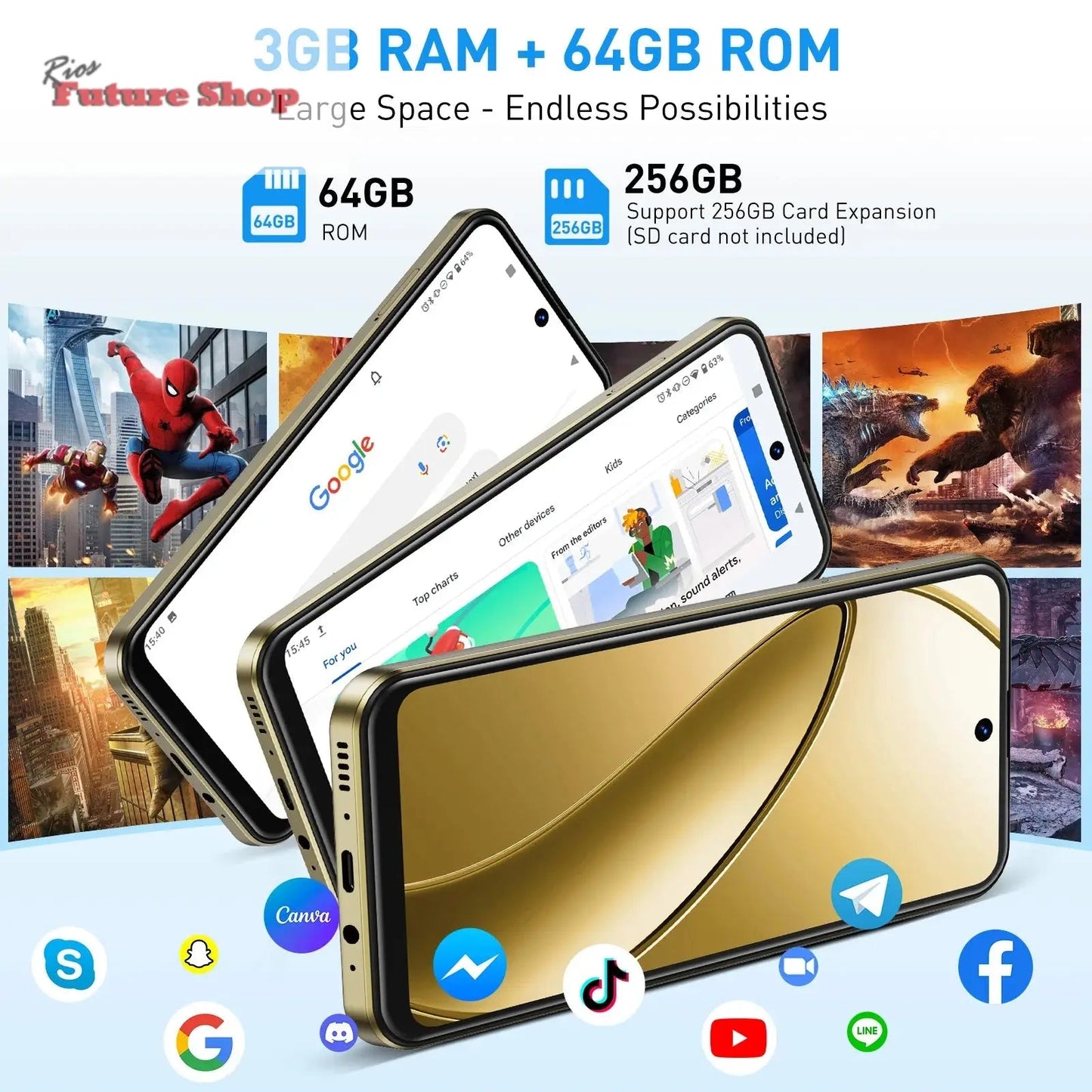 Cell phone,6.5 inch,3GB RAM,64GB ROM - Rios Future Shopmobile