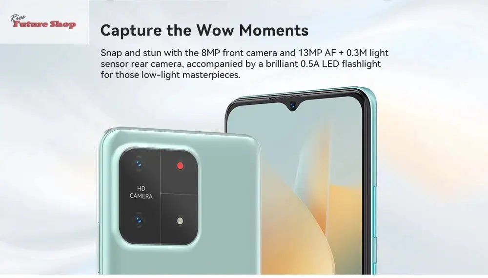 Cubot A1 Smartphone 6.56" HD+Screen 8GB(4GB+4GB)RAM 128GB ROM Octa core Android 13 5100mAh Battery Face ID 13MP Camera Cellphone - Rios Future Shop