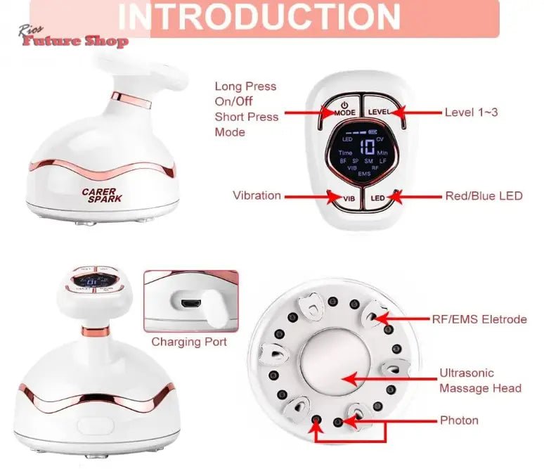 Dispositivo de beleza ultrassónico máquina, corpo de ultra - som 6 em 1 RF EMS fototerapia - Rios Future Shop