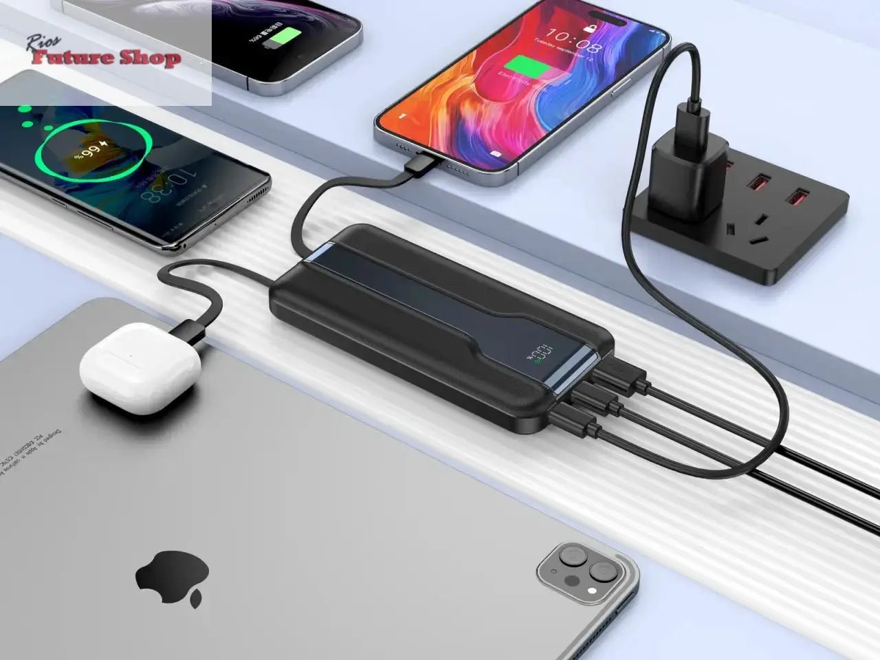 Fonte de Alimentação con Ecrã Digital + Cable – 10,000mAh de Carga Rápida y Precisa - Rios Future Shop