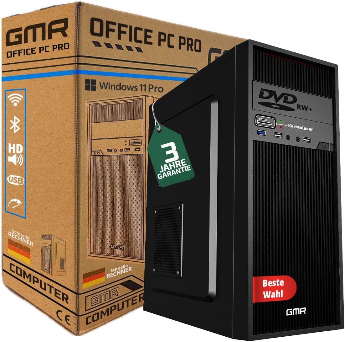GMR Ultra Intel i7 PC - Calculadora rápida + Ordenador para Oficina y Oficina en casa con 32 GB DDR4 RAM/Memoria RAM - SSD de 2 TB - DVD+RW - USB 3.0 - WiFi 600 y Bluetooth 5 - Win 11 Pro