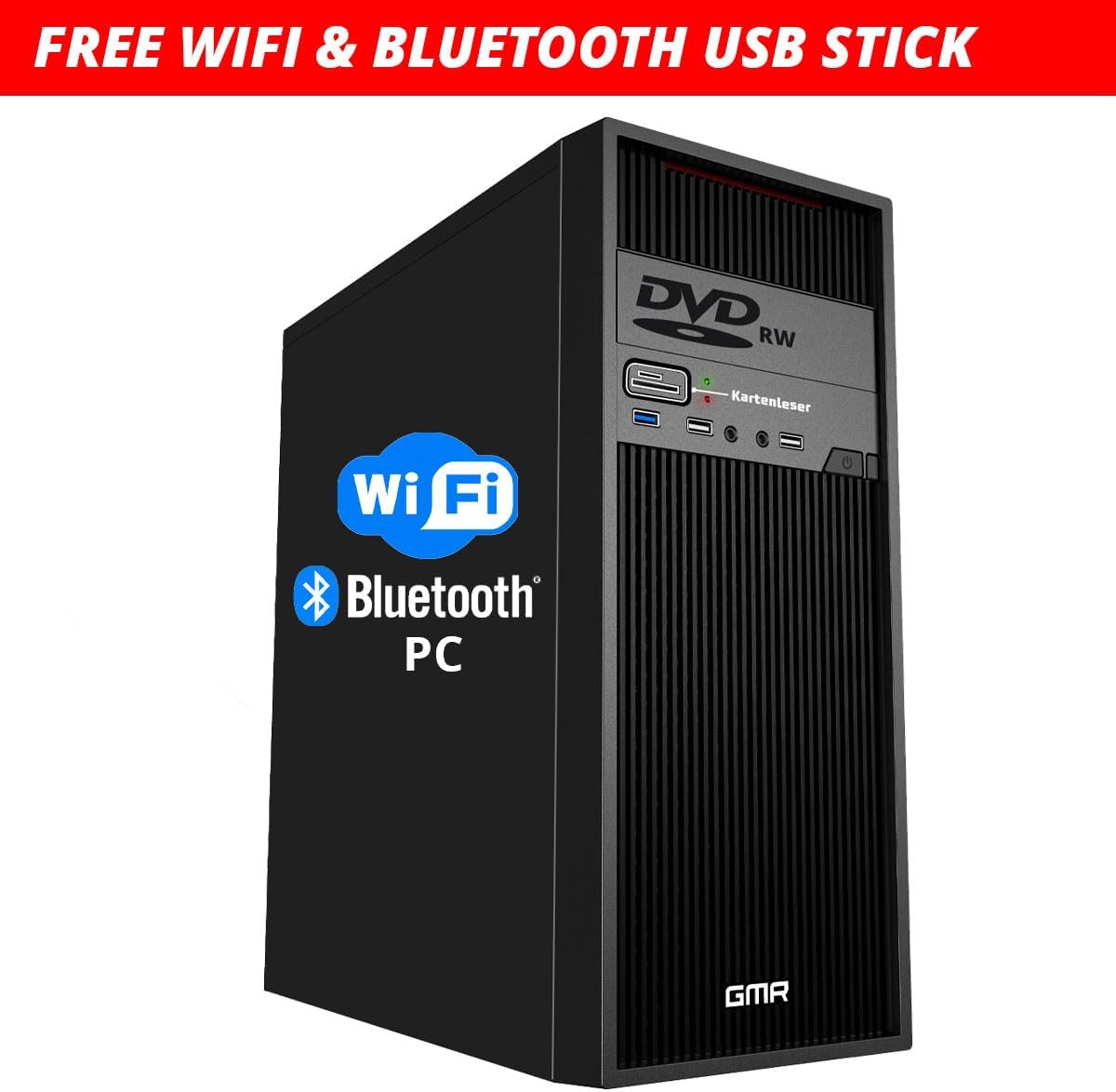 GMR Ultra Intel i7 PC - Calculadora rápida + Ordenador para Oficina y Oficina en casa con 32 GB DDR4 RAM/Memoria RAM - SSD de 2 TB - DVD+RW - USB 3.0 - WiFi 600 y Bluetooth 5 - Win 11 Pro