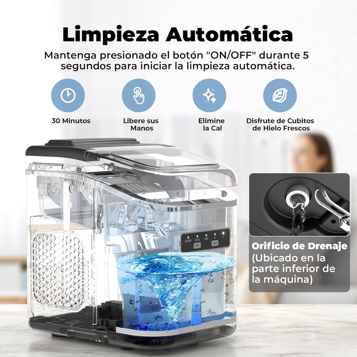 Máquinas de fazer gelo, Acmeenjoy 12 kg/24 h máquina de gelo para bancada, gelo em 6-8 minutos, máquina de gelo portátil e auto-limpeza com pega para casa / festa / cozinha / bar