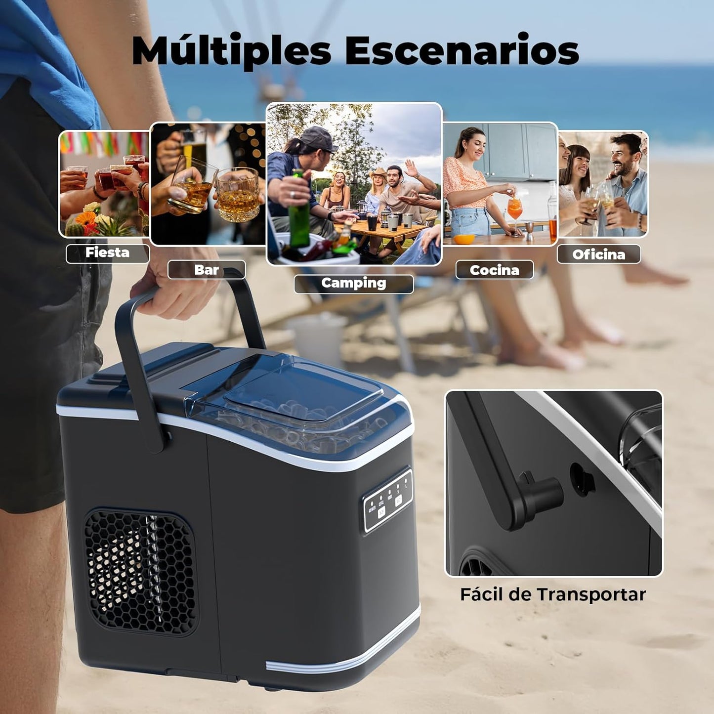 Máquinas de fazer gelo, Acmeenjoy 12 kg/24 h máquina de gelo para bancada, gelo em 6-8 minutos, máquina de gelo portátil e auto-limpeza com pega para casa / festa / cozinha / bar