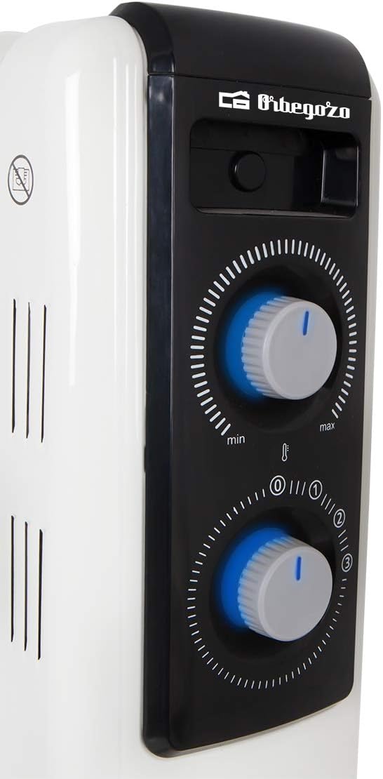 Orbegozo RF 2000, Radiador elétrico de baixo consumo, 2000 W, 3 potências de calor, 9 elementos, termostato regulável, proteção contra superaquecimento, rodas giratórias, cor branca