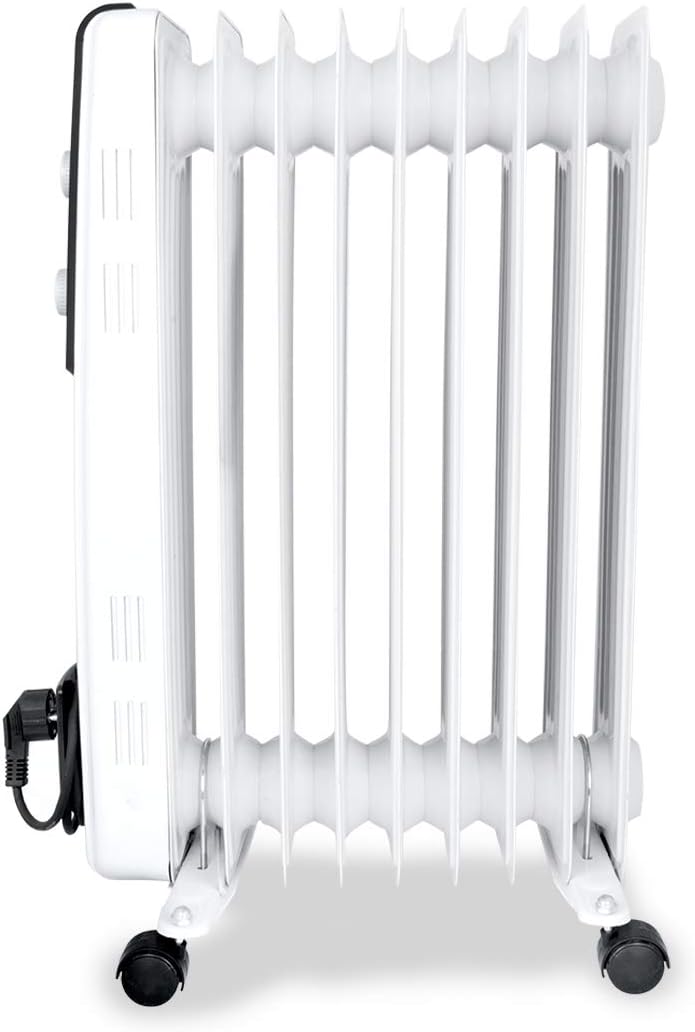 Orbegozo RF 2000, Radiador elétrico de baixo consumo, 2000 W, 3 potências de calor, 9 elementos, termostato regulável, proteção contra superaquecimento, rodas giratórias, cor branca