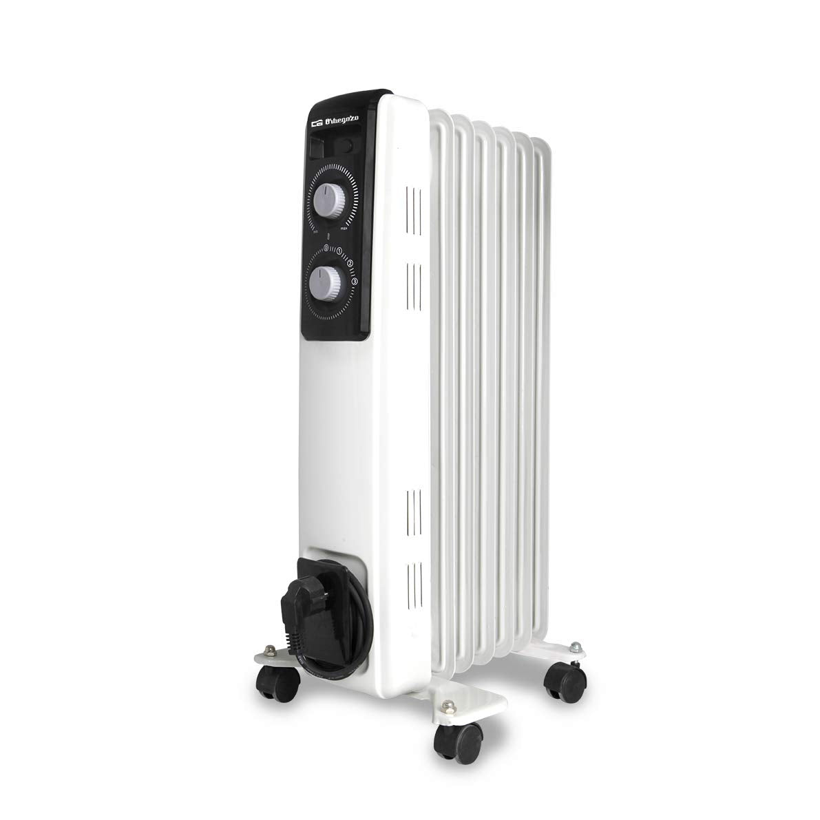 Orbegozo RF 2000, Radiador elétrico de baixo consumo, 2000 W, 3 potências de calor, 9 elementos, termostato regulável, proteção contra superaquecimento, rodas giratórias, cor branca