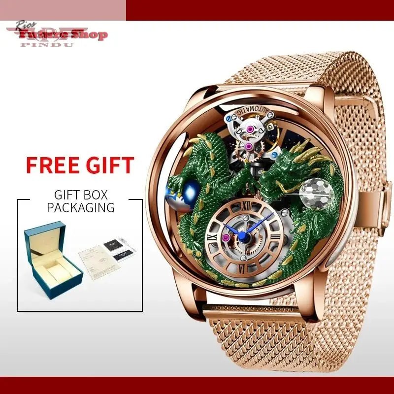 PINDU New Watchmakings House of Dragons Astronomia Art 3D Gold Dragon Astronomia Quartz Watch Men Astronomia Solar Montre Homme - Rios Future Shop