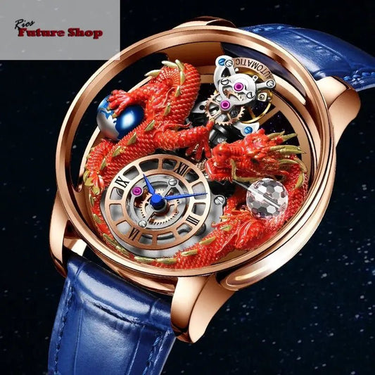 PINDU New Watchmakings House of Dragons Astronomia Art 3D Gold Dragon Astronomia Quartz Watch Men Astronomia Solar Montre Homme - Rios Future Shop