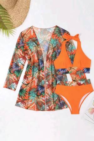Printed Halter Neck Three - Piece Swim Set - Rios Future Shop