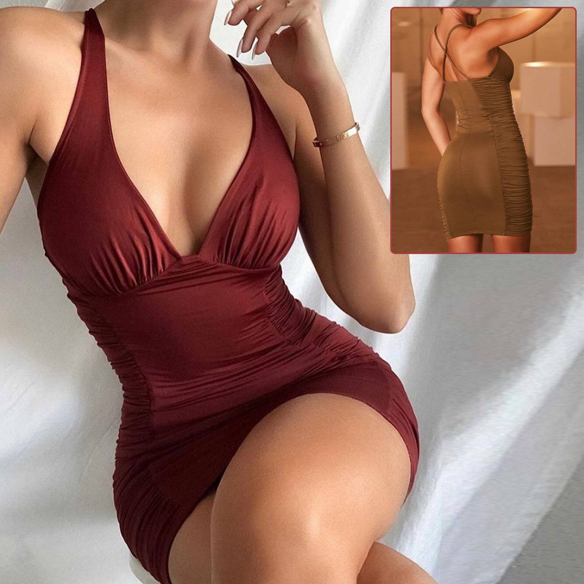 Sexy Deep V - neck Backless Dress - Rios Future Shop