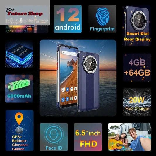 Smartphone Android 12 Unlock 4GB 64GB 20W Fast Charging Dual Screen - Rios Future Shop