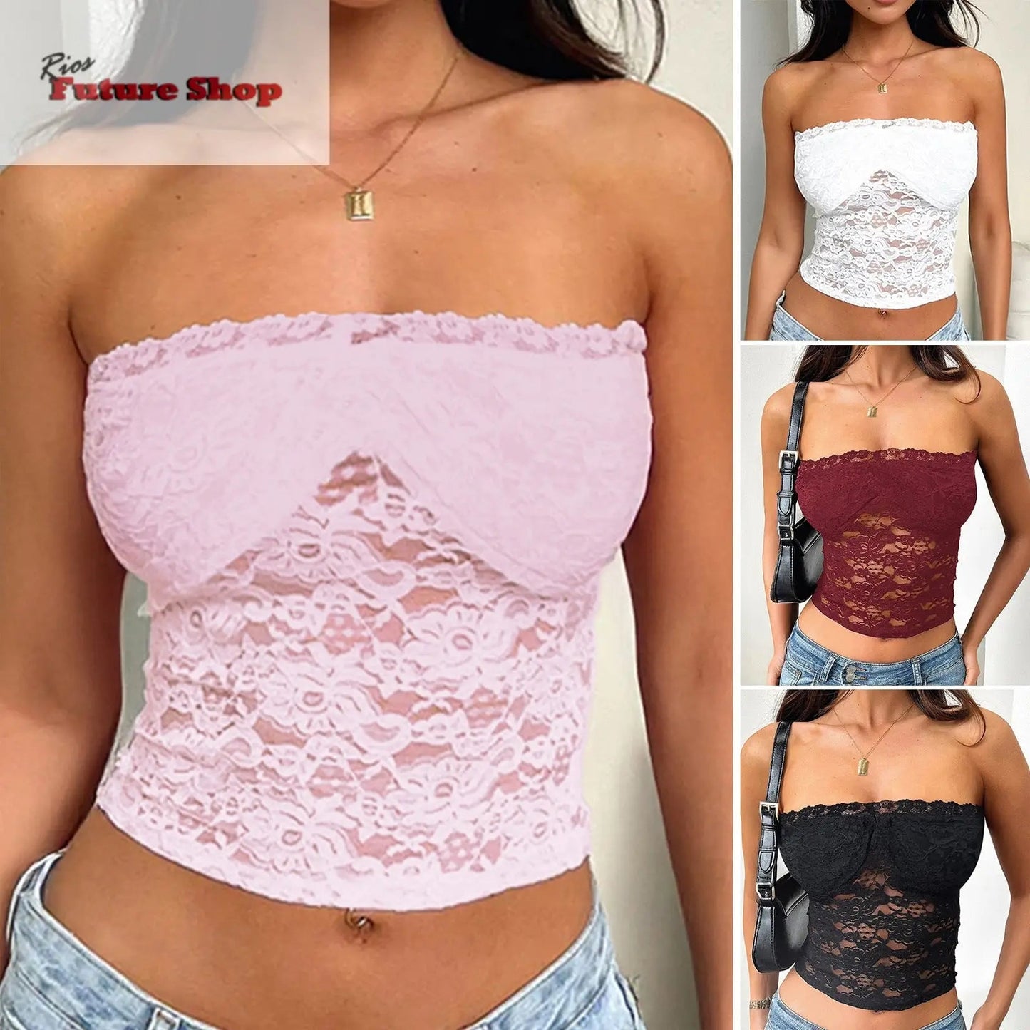 Strapless and navel exposed hollow solid color knitted top - Rios Future Shop