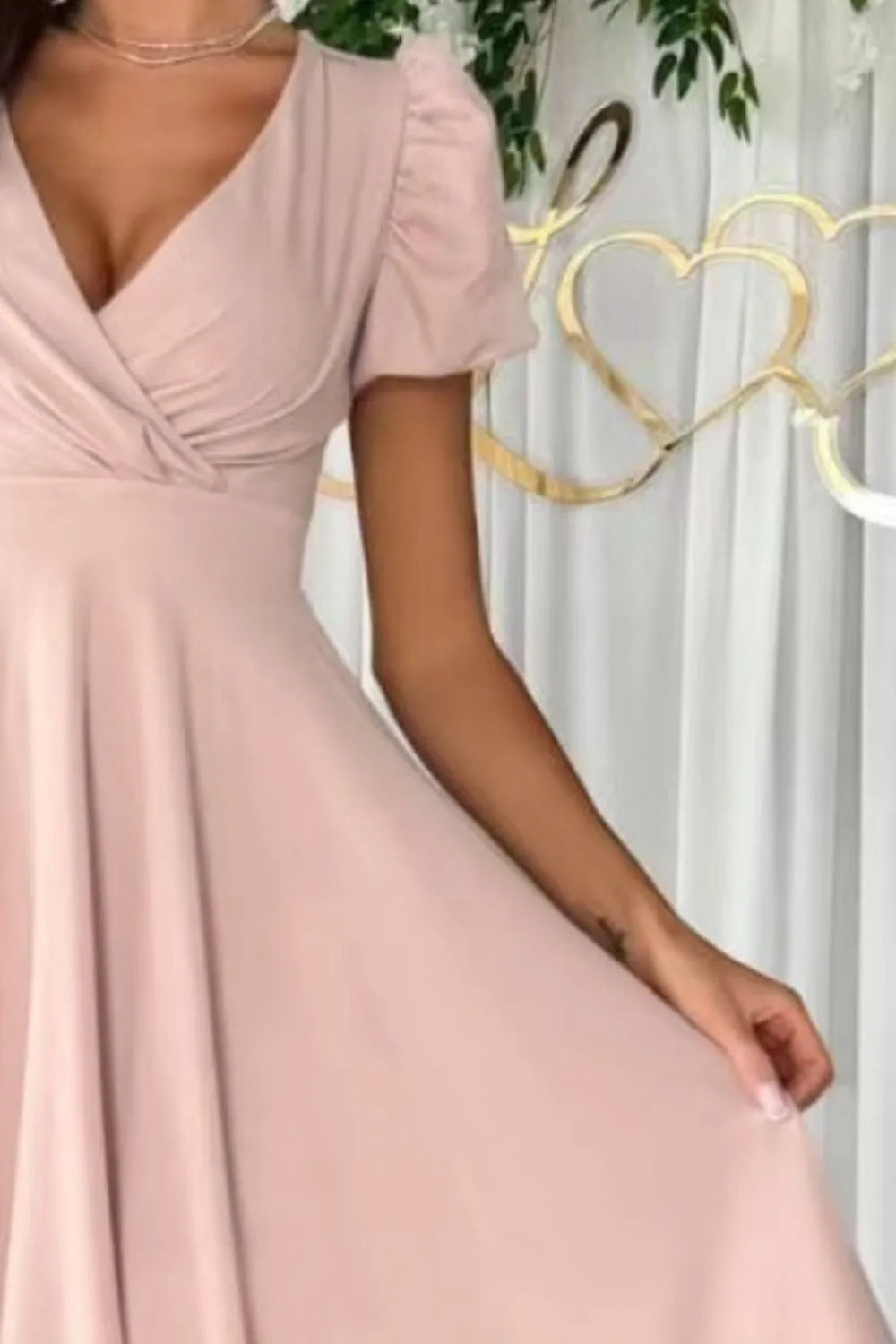 Surplice Puff Sleeve Midi Dress eprolo