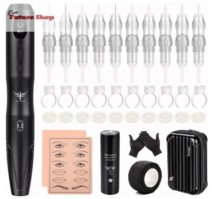 TATELF Kit de máquina de tatuagem completo com permanente Makeup máquina com 10 agulhas de cartucho, suprimentos de delineador de olhos - Rios Future Shop