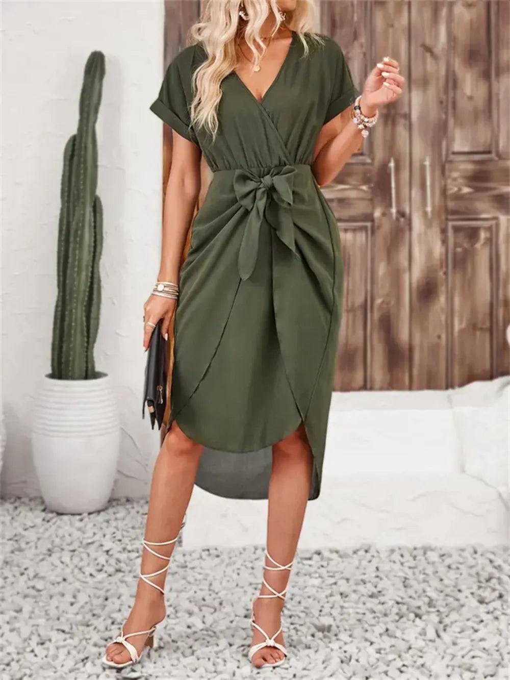 Tied Surplice Short Sleeve Dress eprolo