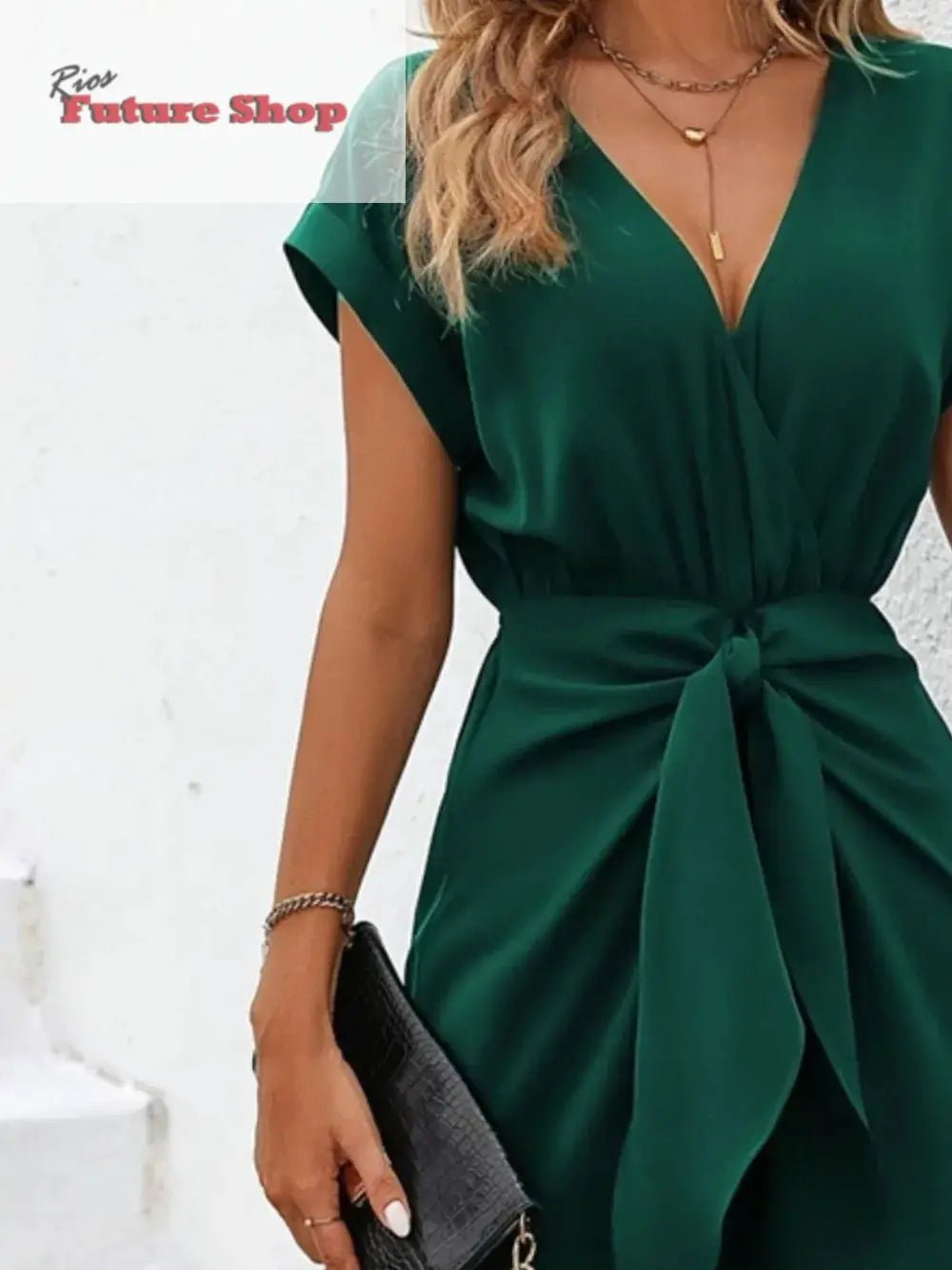 Tied Surplice Short Sleeve Dress - Rios Future Shop