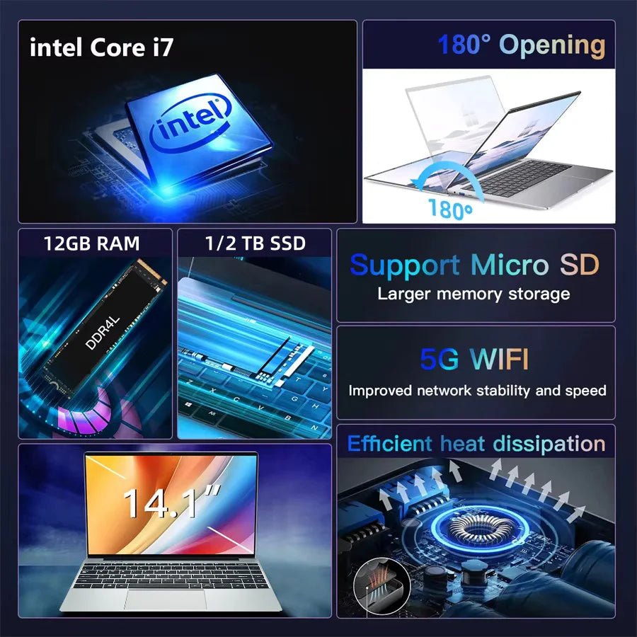 Ultra Slim i7 Laptop Computer PC 14.1" intel Core i7 DSers