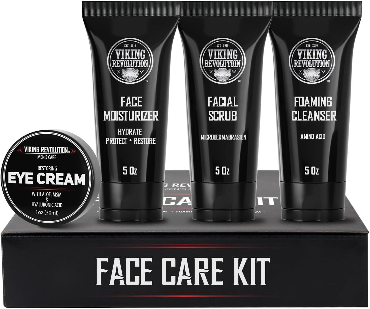 Viking Revolution - Kit de cuidados com a pele para homens - Skin Care homem - presente para homem - inclui creme hidratante, esfoliante facial, espuma de limpeza (142 g) e creme para os olhos (29 g)
