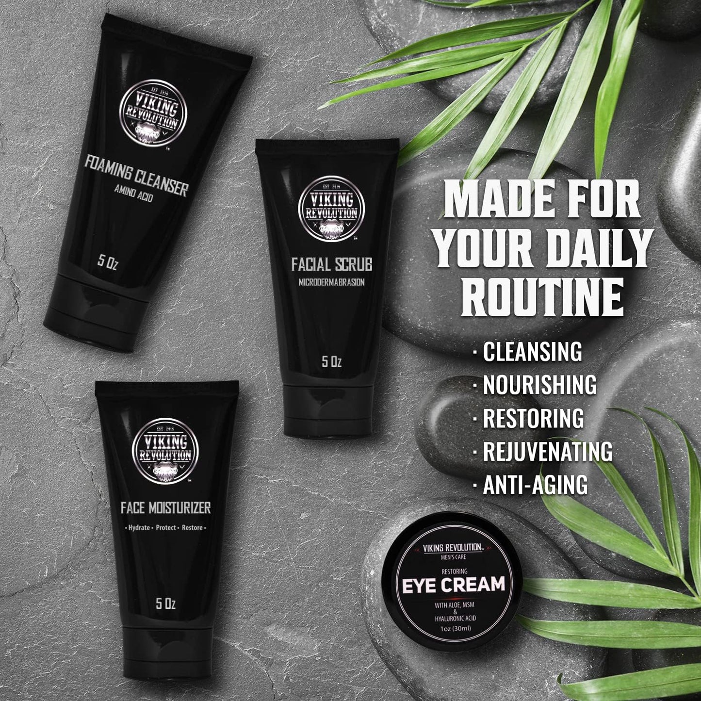 Viking Revolution - Kit de cuidados com a pele para homens - Skin Care homem - presente para homem - inclui creme hidratante, esfoliante facial, espuma de limpeza (142 g) e creme para os olhos (29 g)