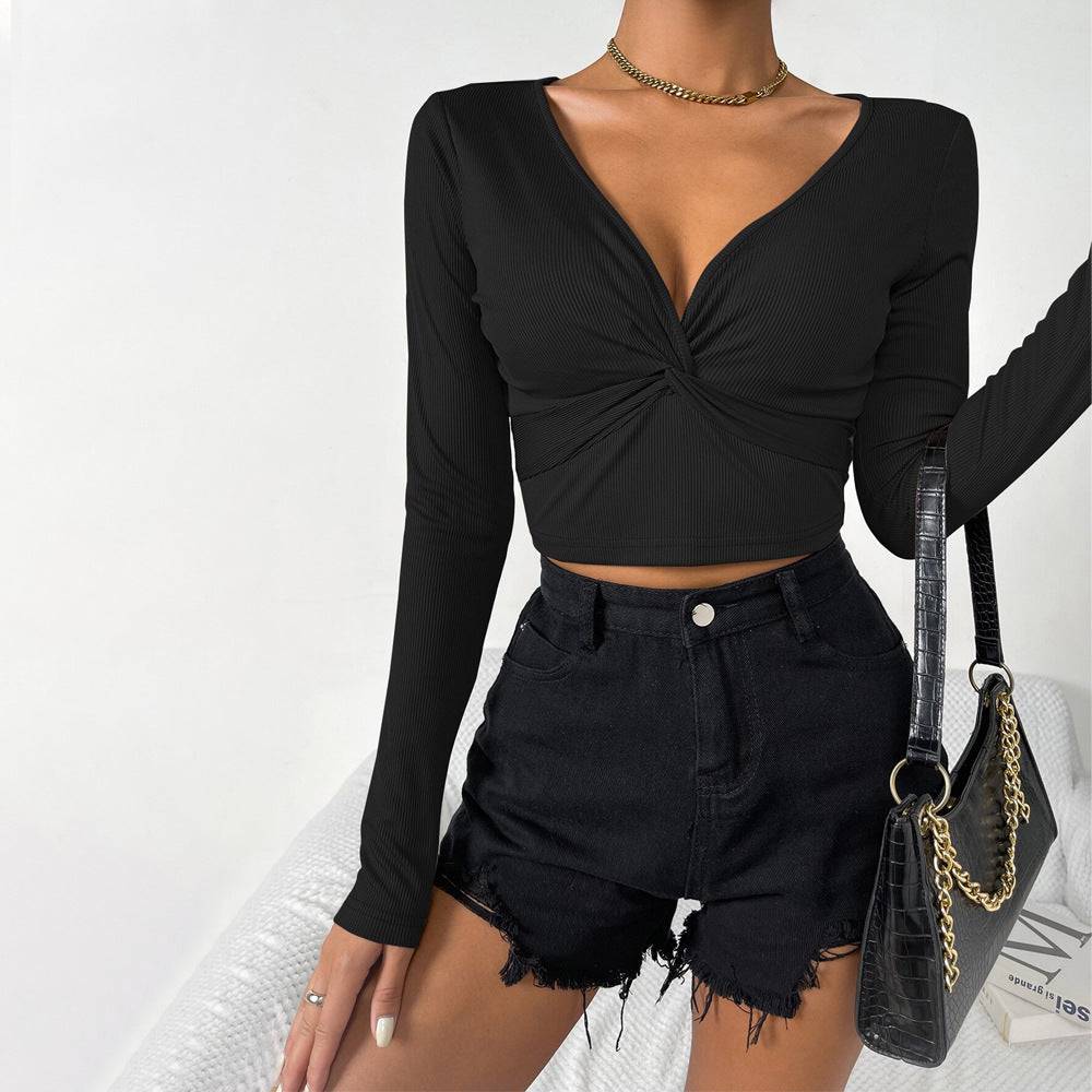 Women Design Dress V - neck long - sleeved slim - Rios Future Shop