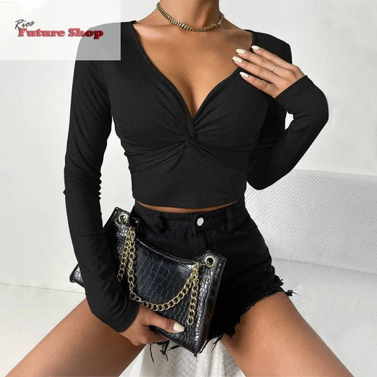 Women Design Dress V-neck long-sleeved slim - Rios Future Shop