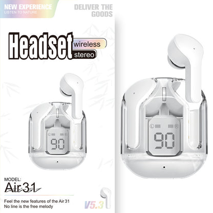 Novo Mini Transparente Sem Fio Bluetooth Headset Display Digital ENC Redução de Ruído Verdadeiro Desporto Música Sem Fio