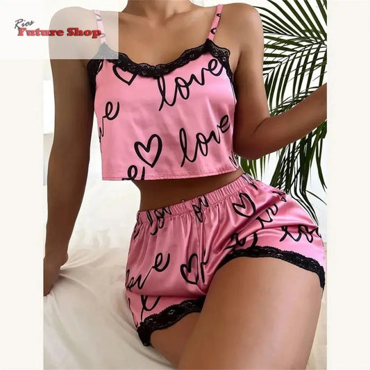 2 Pieces Set Women'S Pajama Shorts Suit Homewear Print Underwear Pijama Sexy Lingerie Camisoles Tanks Nighty Ladies Sleepwear - Rios Future Shop