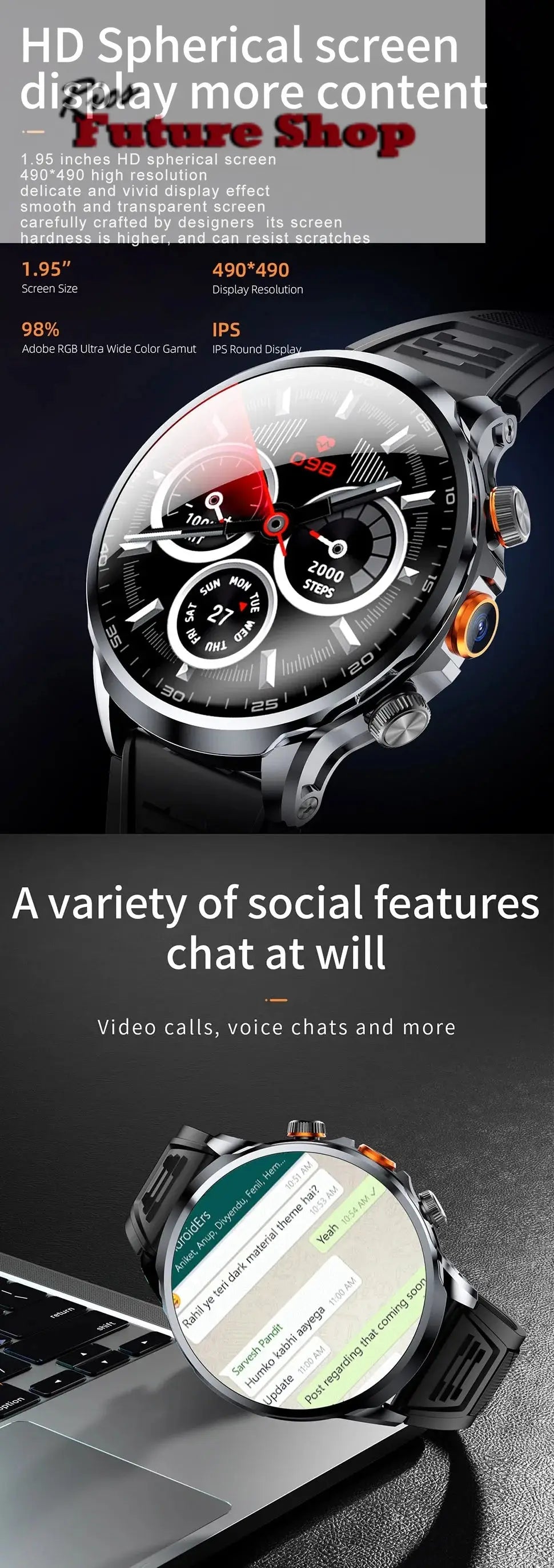 2025 novo relógio inteligente 4g android 1.95 polegada ips 360*360 tela com câmera 200w gps wifi 32gb rom smartwatch com bateria 1100mah - Rios Future Shop