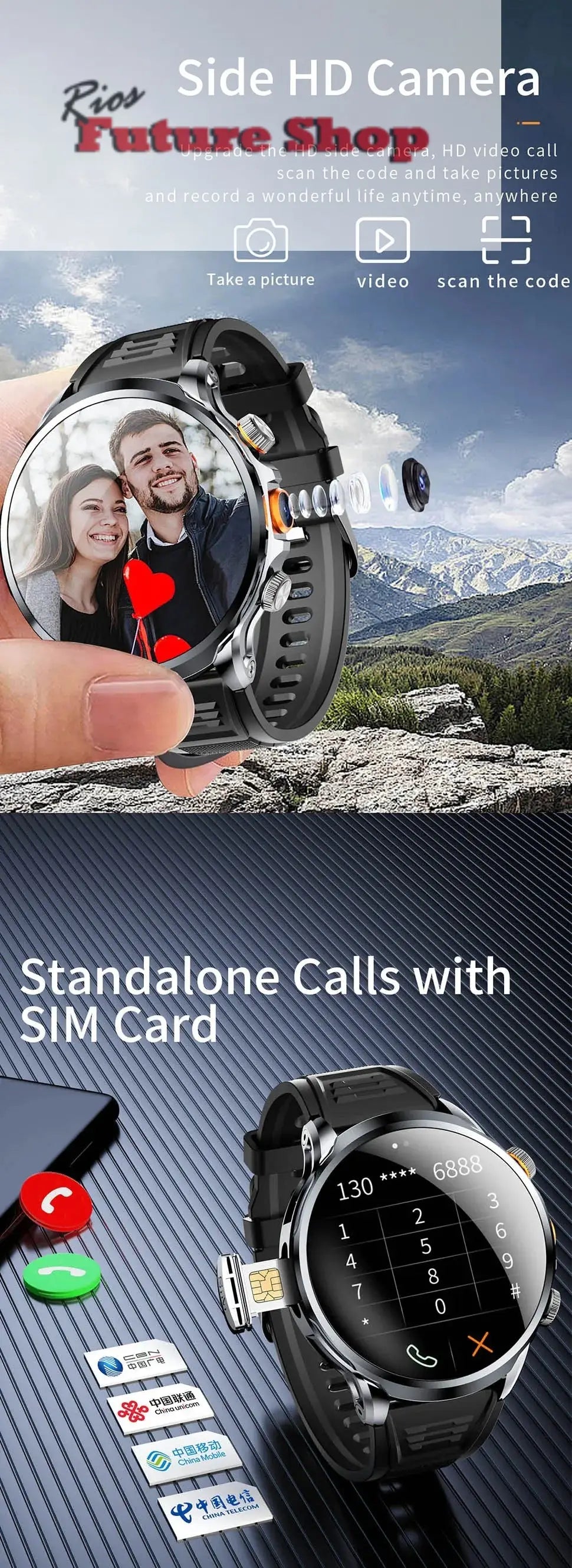 2025 novo relógio inteligente 4g android 1.95 polegada ips 360*360 tela com câmera 200w gps wifi 32gb rom smartwatch com bateria 1100mah - Rios Future Shop