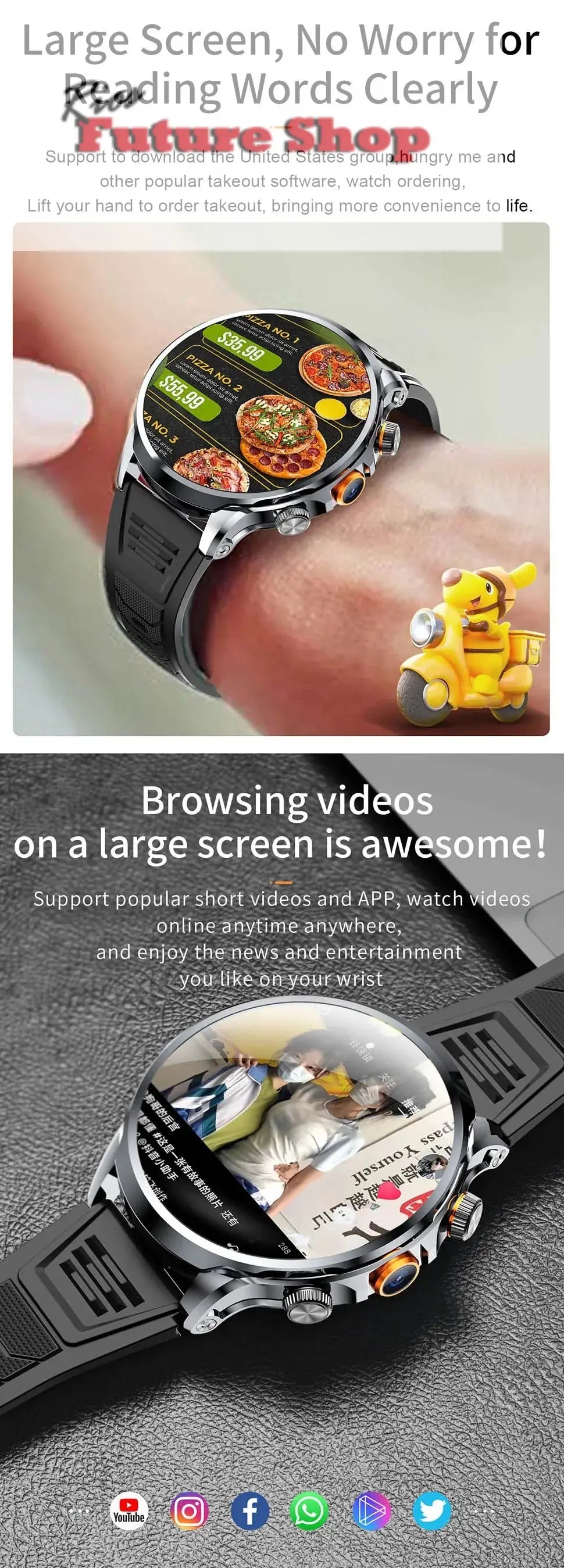 2025 novo relógio inteligente 4g android 1.95 polegada ips 360*360 tela com câmera 200w gps wifi 32gb rom smartwatch com bateria 1100mah - Rios Future Shop