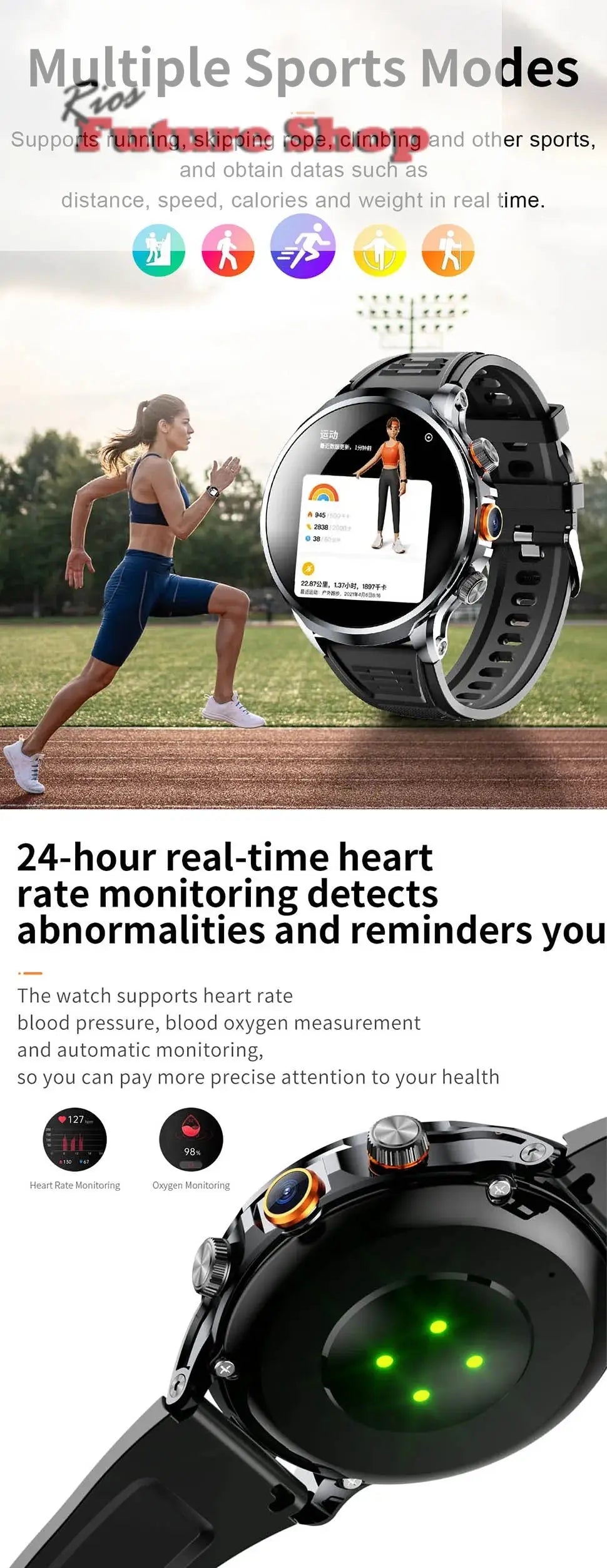 2025 novo relógio inteligente 4g android 1.95 polegada ips 360*360 tela com câmera 200w gps wifi 32gb rom smartwatch com bateria 1100mah - Rios Future Shop