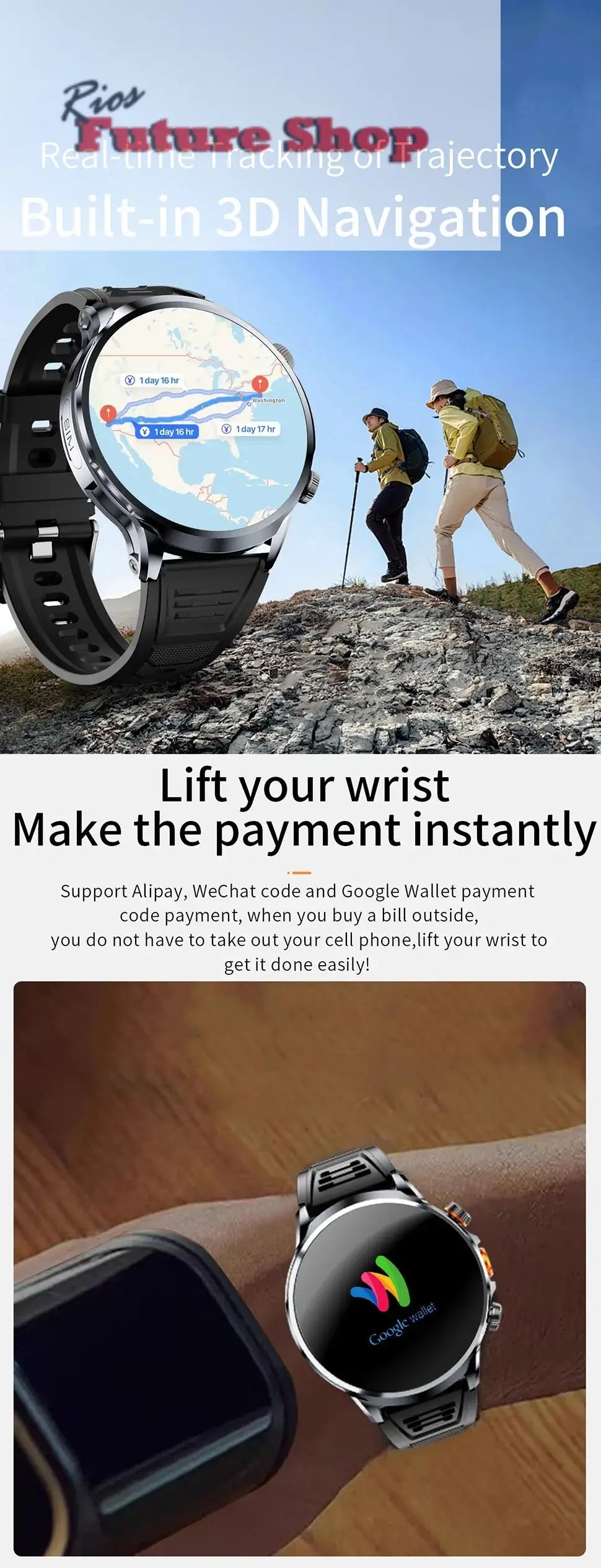 2025 novo relógio inteligente 4g android 1.95 polegada ips 360*360 tela com câmera 200w gps wifi 32gb rom smartwatch com bateria 1100mah - Rios Future Shop