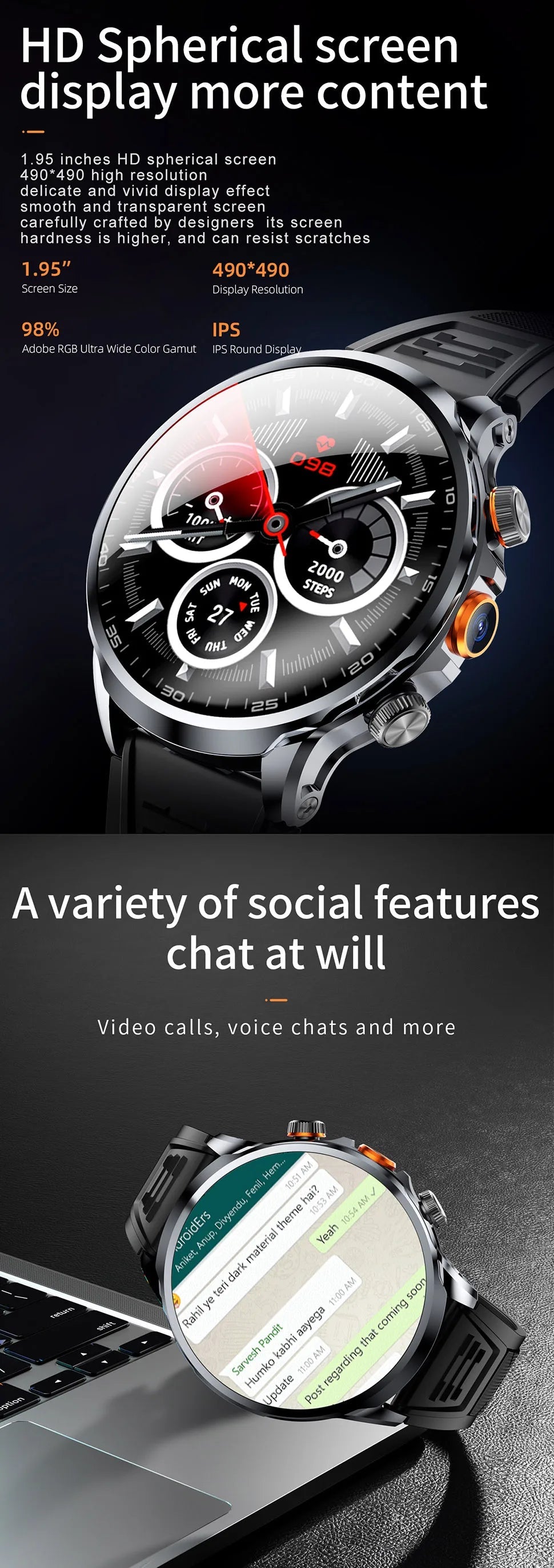 2025 novo relógio inteligente 4g android 1.95 polegada ips 360*360 tela com câmera 200w gps wifi 32gb rom smartwatch com bateria 1100mah DSersALIEXPRESS