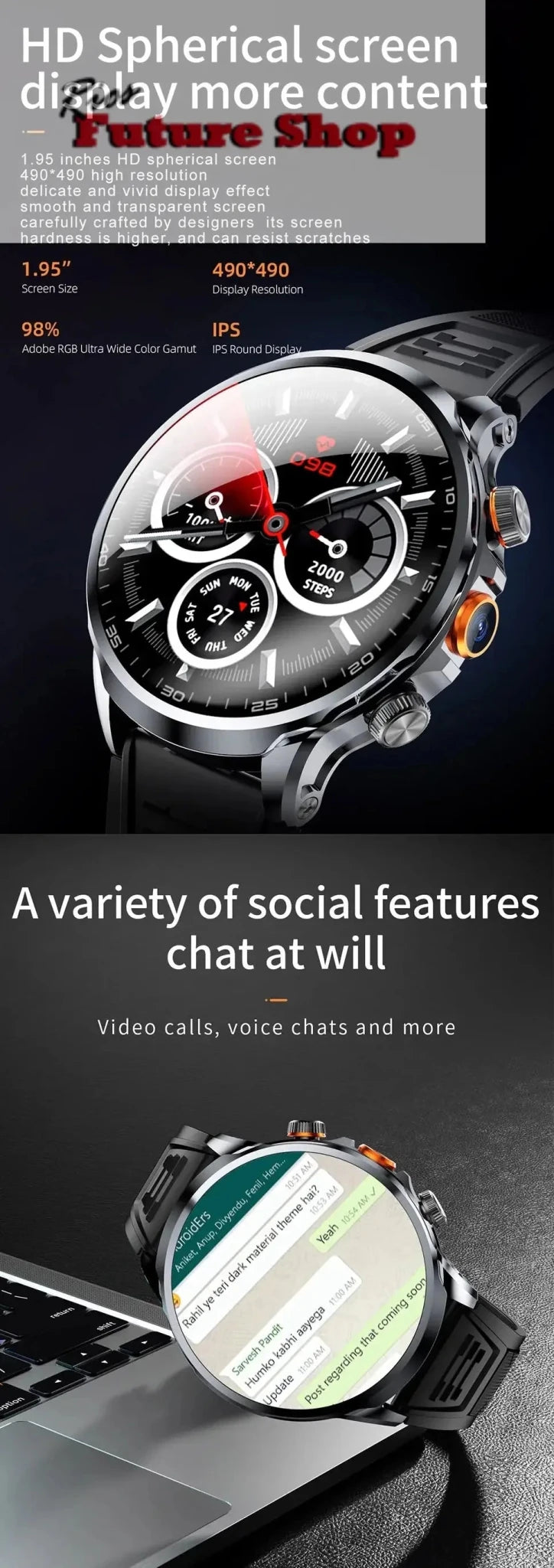 2025 novo relógio inteligente 4g android 1.95 polegada ips 360*360 tela com câmera 200w gps wifi 32gb rom smartwatch com bateria 1100mah - Rios Future Shop