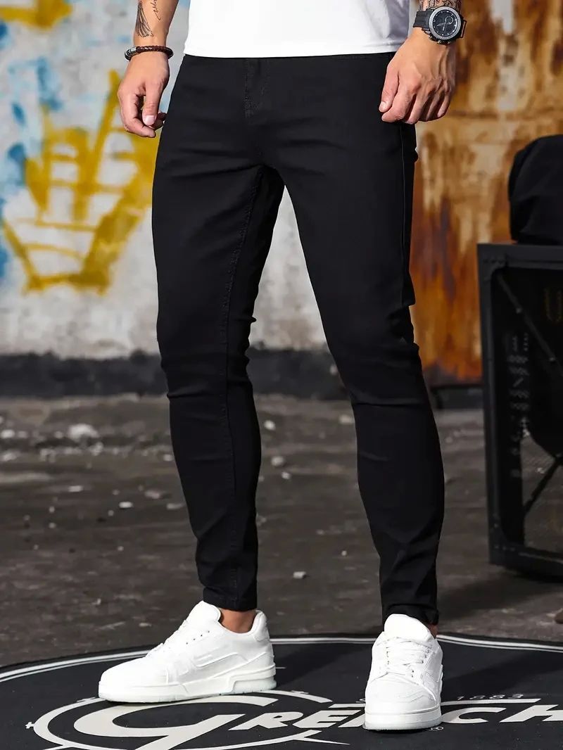 Men's Retro Zipper Stretch Jeans Casual Slim Fit Trousers