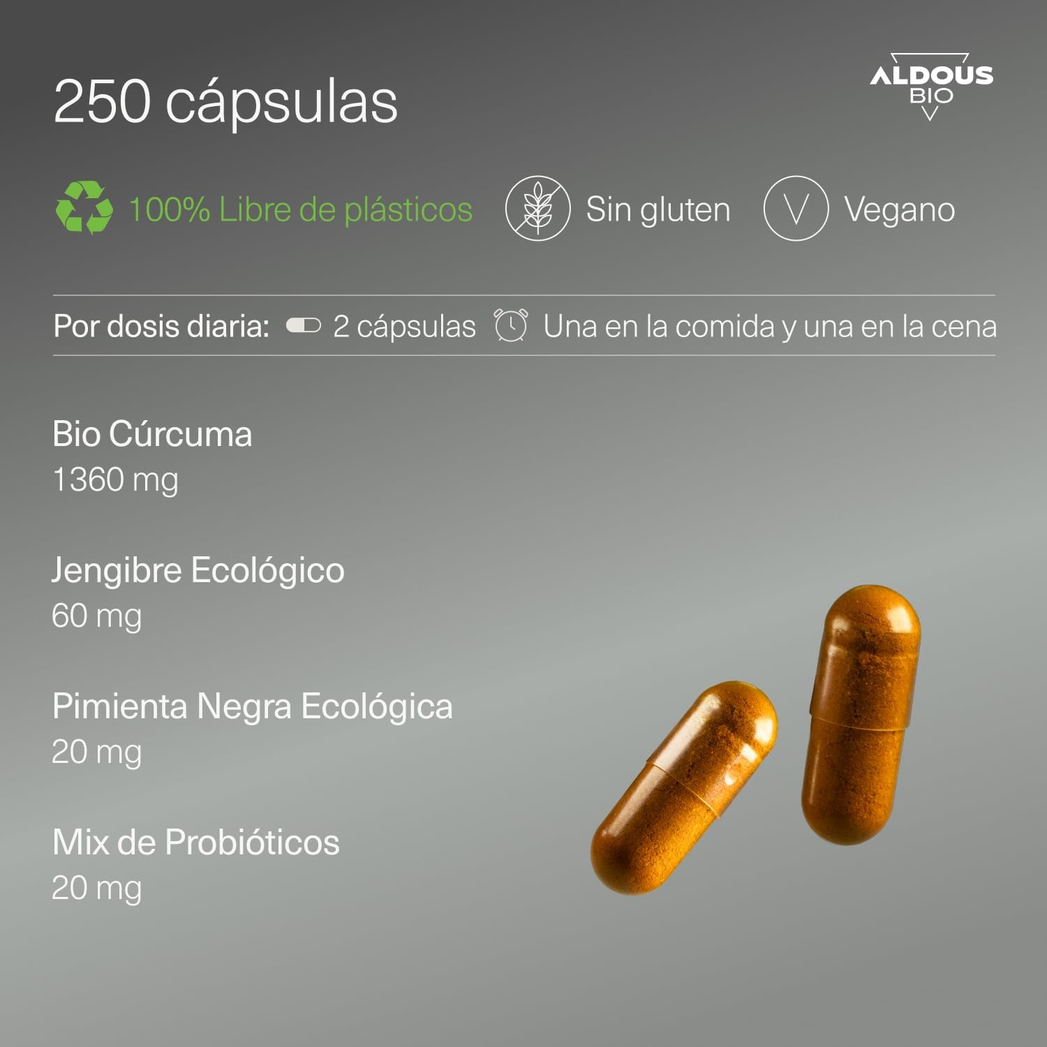 250 cápsulas PROBIÓTICOS BIO Cúrcuma com gengibre e pimenta preta, 1460 mg - Rios Future Shop