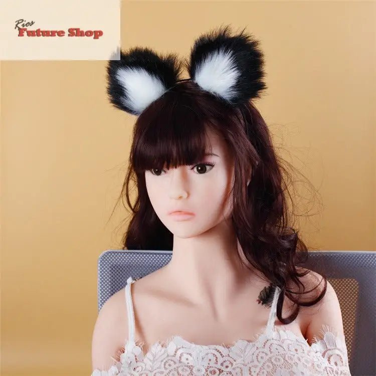 40cm black tailed white pointed bicolor fun plush h - Rios Future Shop